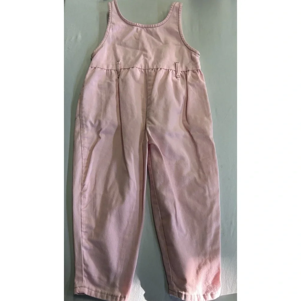 Vintage 90s Toddler Girls Pink Overalls Jumpsuit Teddy Bear Patch Size 4T